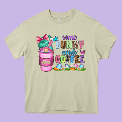 Some Bunny Needs Coffee With Gnomes Heavy Core Tee Designed By Zillion Design Studio