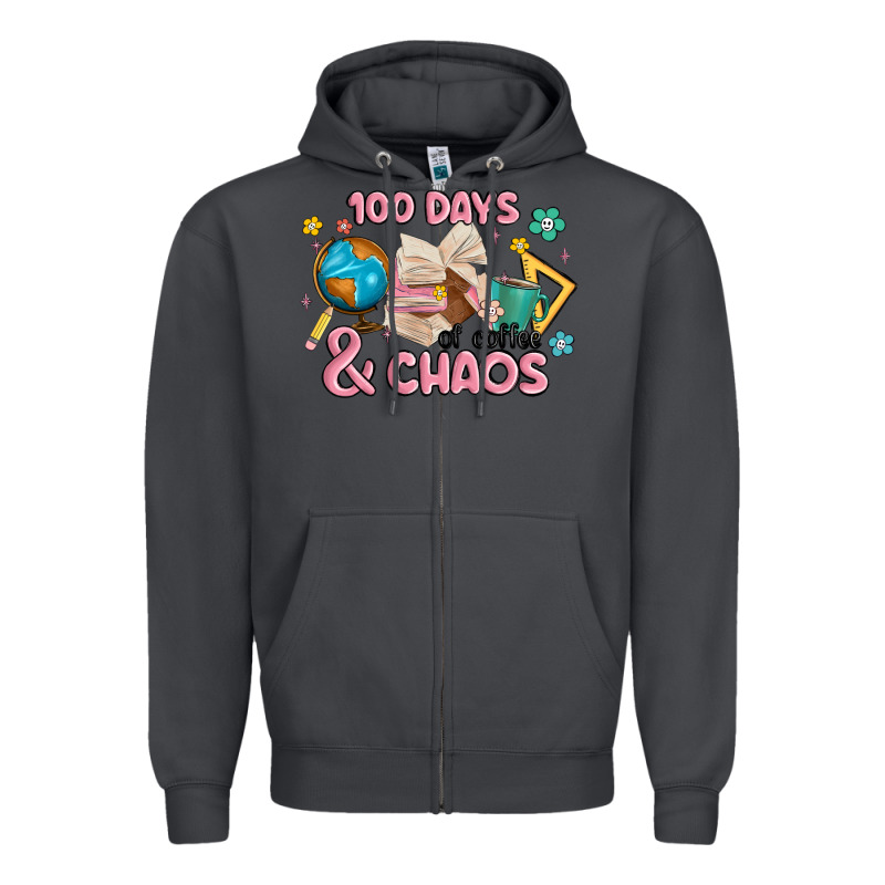 100 Days Of Coffe And Chaos Zipper Hoodie by MaliasSmallBusiness | Teevron