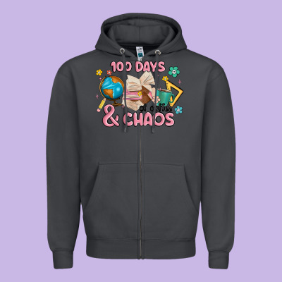 100 Days Of Coffe And Chaos Zipper Hoodie Designed By Maliassmallbusiness