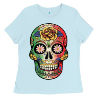 Baby Blue mexican skull Ladies Tee - JahusDesignShop