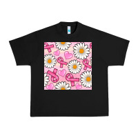 Black breast cancer awareness with daisy and heart seamless pattern Urban Heavy Tee - BundleAndBundleShop