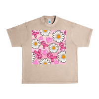 French Oak breast cancer awareness with daisy and heart seamless pattern Urban Heavy Tee - BundleAndBundleShop