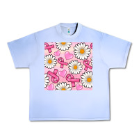 Grape Ice breast cancer awareness with daisy and heart seamless pattern Urban Heavy Tee - BundleAndBundleShop