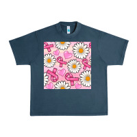 Breast Cancer Awareness With Daisy And Heart Seamless Pattern Urban Heavy Tee | Teevron