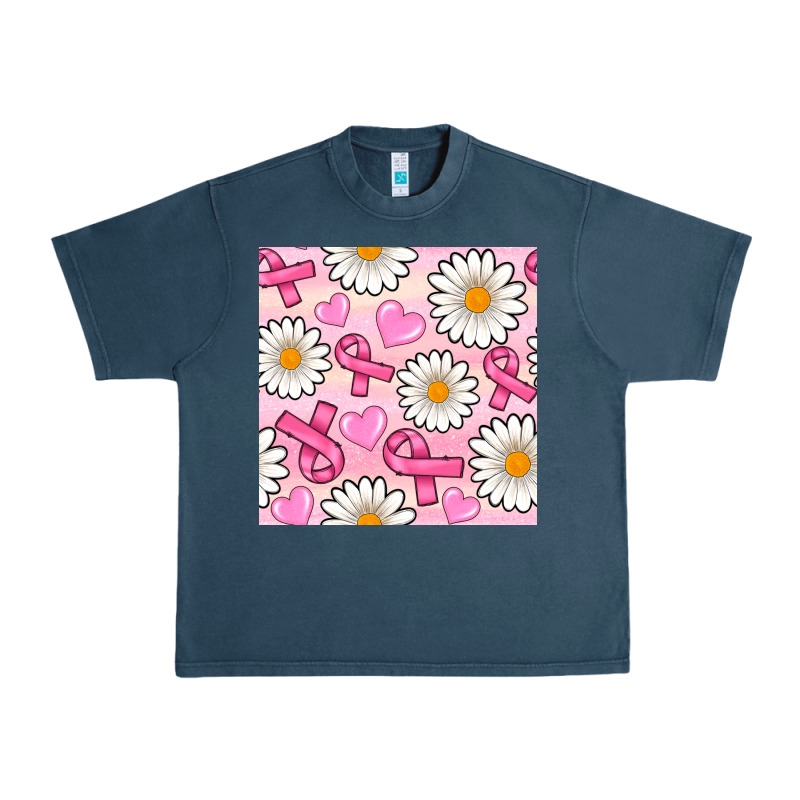 Breast Cancer Awareness With Daisy And Heart Seamless Pattern Urban Heavy Tee by BundleAndBundleShop | Teevron