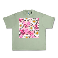 Oil Green breast cancer awareness with daisy and heart seamless pattern Urban Heavy Tee - BundleAndBundleShop