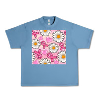 Pebble Blue breast cancer awareness with daisy and heart seamless pattern Urban Heavy Tee - BundleAndBundleShop
