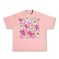 Salmon breast cancer awareness with daisy and heart seamless pattern Urban Heavy Tee - BundleAndBundleShop