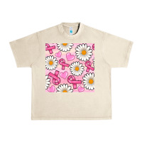 Sandshell breast cancer awareness with daisy and heart seamless pattern Urban Heavy Tee - BundleAndBundleShop