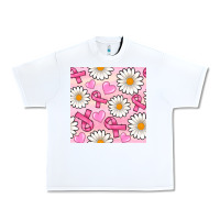 White breast cancer awareness with daisy and heart seamless pattern Urban Heavy Tee - BundleAndBundleShop
