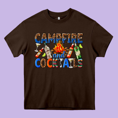 Campfire And Cocktails Heavy Core Tee Designed By Texasbilliewilder