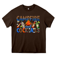Chocolate Brown campfire and cocktails Heavy Core Tee - texasbilliewilder