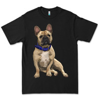 Black French bulldog with royal blue Premium Tee - RanaPortraitStore