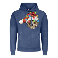 Vintage Denim Christmas skull with santa hat Vintage Hoodie - FaDigitalArtStudio