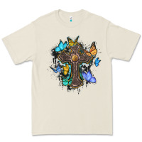 Bone cross with butterflies cowhide background Premium Tee - BarkalooDesign