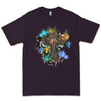 Plum cross with butterflies cowhide background Premium Tee - BarkalooDesign
