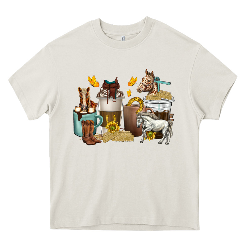 Coffee Cups Horses Heavy Core Tee by texasbilliewilder | Teevron
