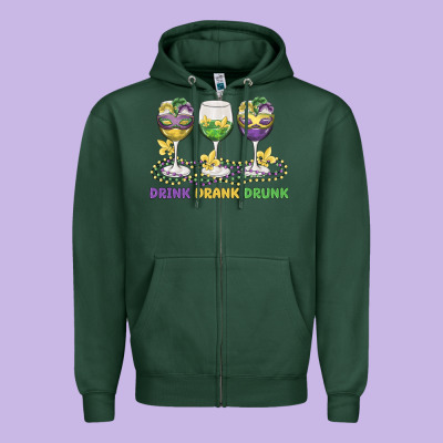 Drink Drank Drunk Zipper Hoodie Designed By Maliassmallbusiness