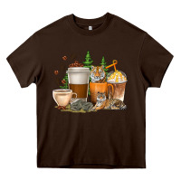 Chocolate Brown coffee cups tiger with coffee beans Heavy Core Tee - texasbilliewilder
