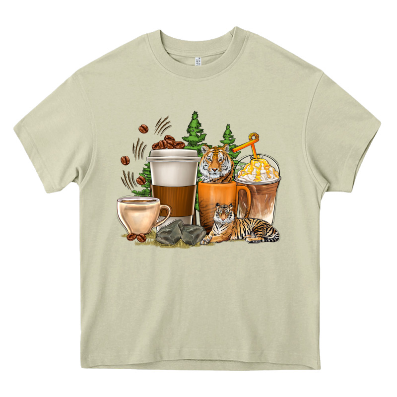 Coffee Cups Tiger With Coffee Beans Heavy Core Tee by texasbilliewilder | Teevron