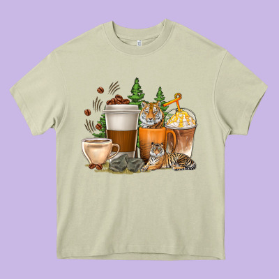 Coffee Cups Tiger With Coffee Beans Heavy Core Tee Designed By Texasbilliewilder