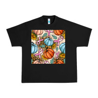 Black breast cancer awareness with pumpkin and leopard seamless pattern Urban Heavy Tee - BundleAndBundleShop