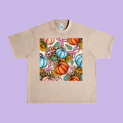 Breast Cancer Awareness With Pumpkin And Leopard Seamless Pattern Urban Heavy Tee Designed By Bundleandbundleshop