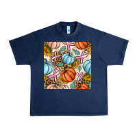 Navy breast cancer awareness with pumpkin and leopard seamless pattern Urban Heavy Tee - BundleAndBundleShop