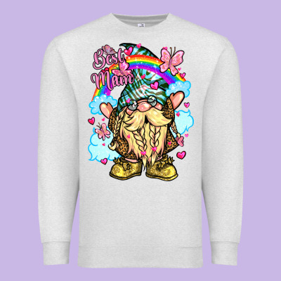 Best Mom Gnome Rainbow Clouds Butterfly Glitter Premium Sweatshirt Designed By Lillyallendesigns