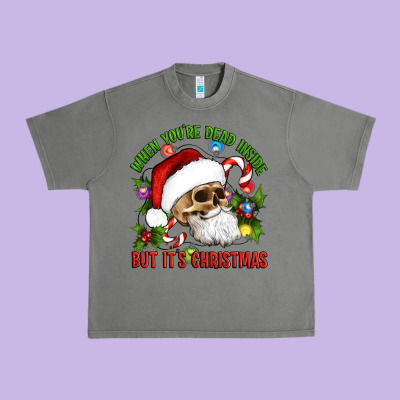 When You're Dead Inside But It's Christmas Hippie Skeleton Santa Urban Heavy Tee Designed By Artiststas