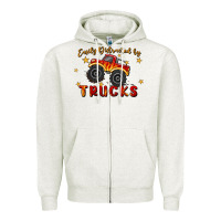 Oatmeal Heather easily distracted by trucks Zipper Hoodie - MaliasSmallBusiness