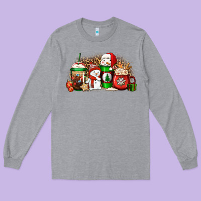Christmas Snow Coffee Cups Long Sleeve Tee Designed By Jasminsmagicworld