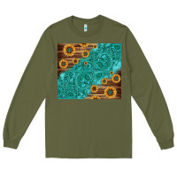 Army Green Tooled Leather And Sunflowers Long Sleeve Tee - Jasminsmagicworld