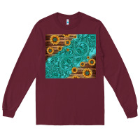 Burgundy Tooled Leather And Sunflowers Long Sleeve Tee - Jasminsmagicworld