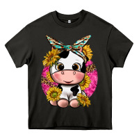 Cut Cow With Sunflower And Leopard  Pink Heavy Core Tee | Teevron