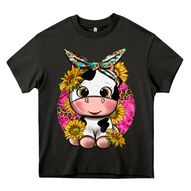 Cut Cow With Sunflower And Leopard  Pink Heavy Core Tee by texasbilliewilder | Teevron
