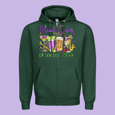 Mardi Gras Drinking Team Zipper Hoodie Designed By Maliassmallbusiness