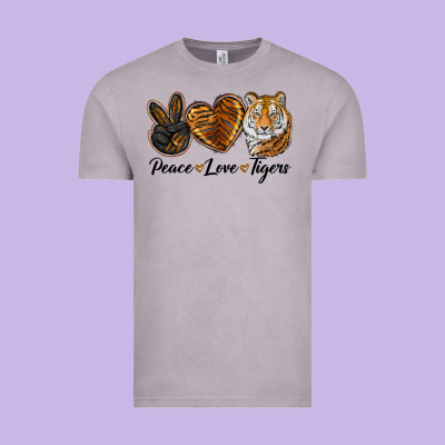 Peace Love Tigers Head Vintage Tee Designed By Jahusdesignshop