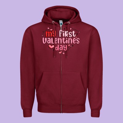 My First Valentines Day Zipper Hoodie Designed By Maliassmallbusiness