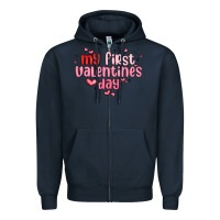 Navy my first valentines day Zipper Hoodie - MaliasSmallBusiness