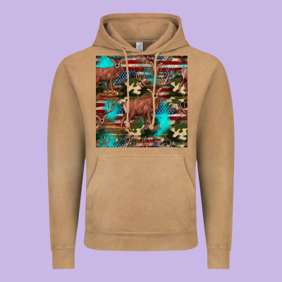 Hunting Deer American Flag Seamless Pattern Vintage Hoodie Designed By Hra Design Shop