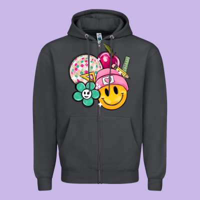 Smiley Face And School Elementary Zipper Hoodie Designed By Maliassmallbusiness