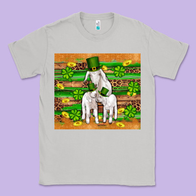 St Patricks Goat Family Shamrock Gold Serape Leopard Glitter Wooden Tu Classic Tee Designed By Artiststas