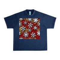 Navy christmas snow crystals with plaid seamless pattern Urban Heavy Tee - BundleAndBundleShop