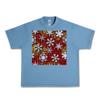 Pebble Blue christmas snow crystals with plaid seamless pattern Urban Heavy Tee - BundleAndBundleShop