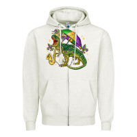 Oatmeal Heather mardi gras tree rex Zipper Hoodie - MaliasSmallBusiness