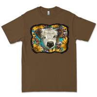 Cacao white scottish calf with sunflowers western  background Premium Tee - BarkalooDesign
