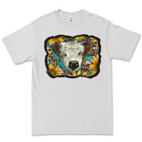 Dove Grey white scottish calf with sunflowers western  background Premium Tee - BarkalooDesign