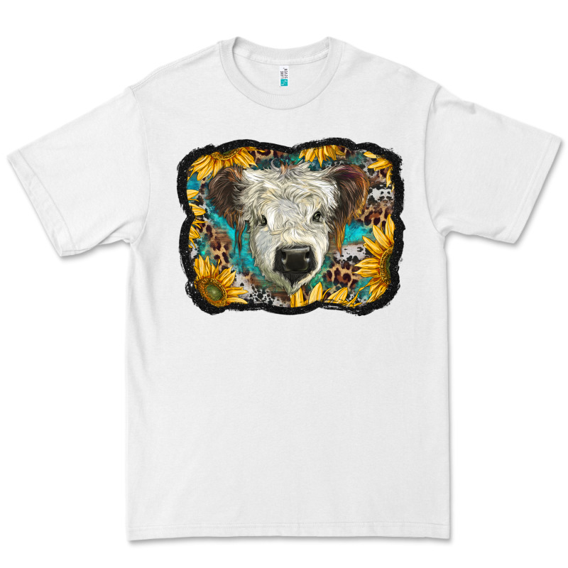 White Scottish Calf With Sunflowers Western  Background Premium Tee by BarkalooDesign | Teevron