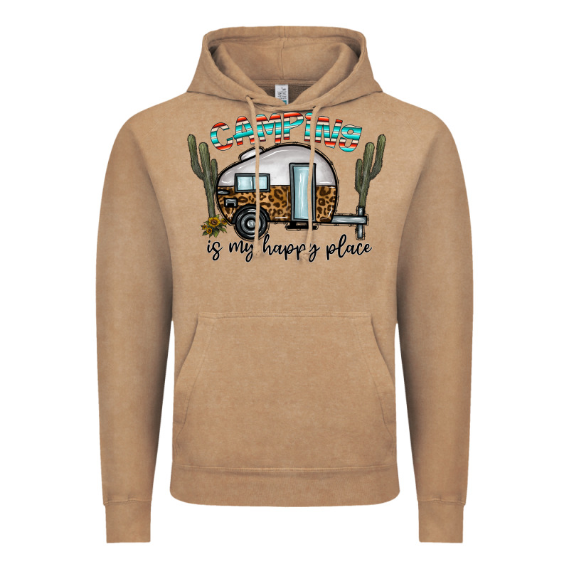 Camping Is My Happy Place Vintage Hoodie by CowhideDigitalArt | Teevron